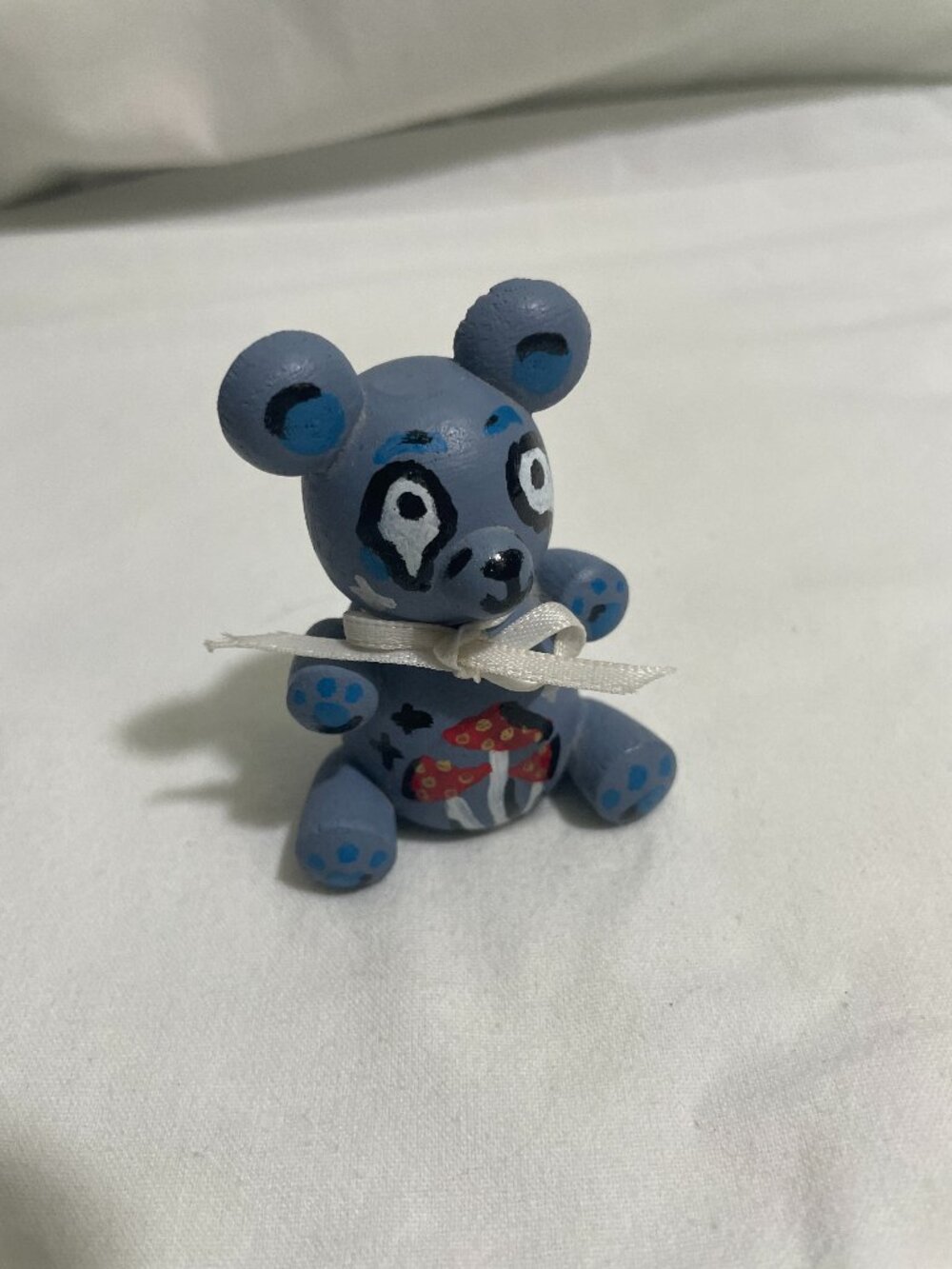 Pharrah’s Wonderworks OOAK Blue Bear Art Figurine Wooden Miniature Mushroom Dec
